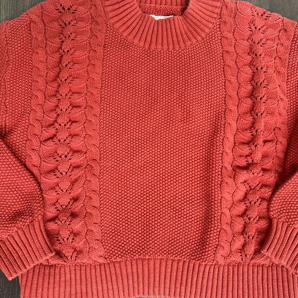 Billabong Great Escape Size Medium Sweater Rust Orange Cable Knit - Picture 4 of 9